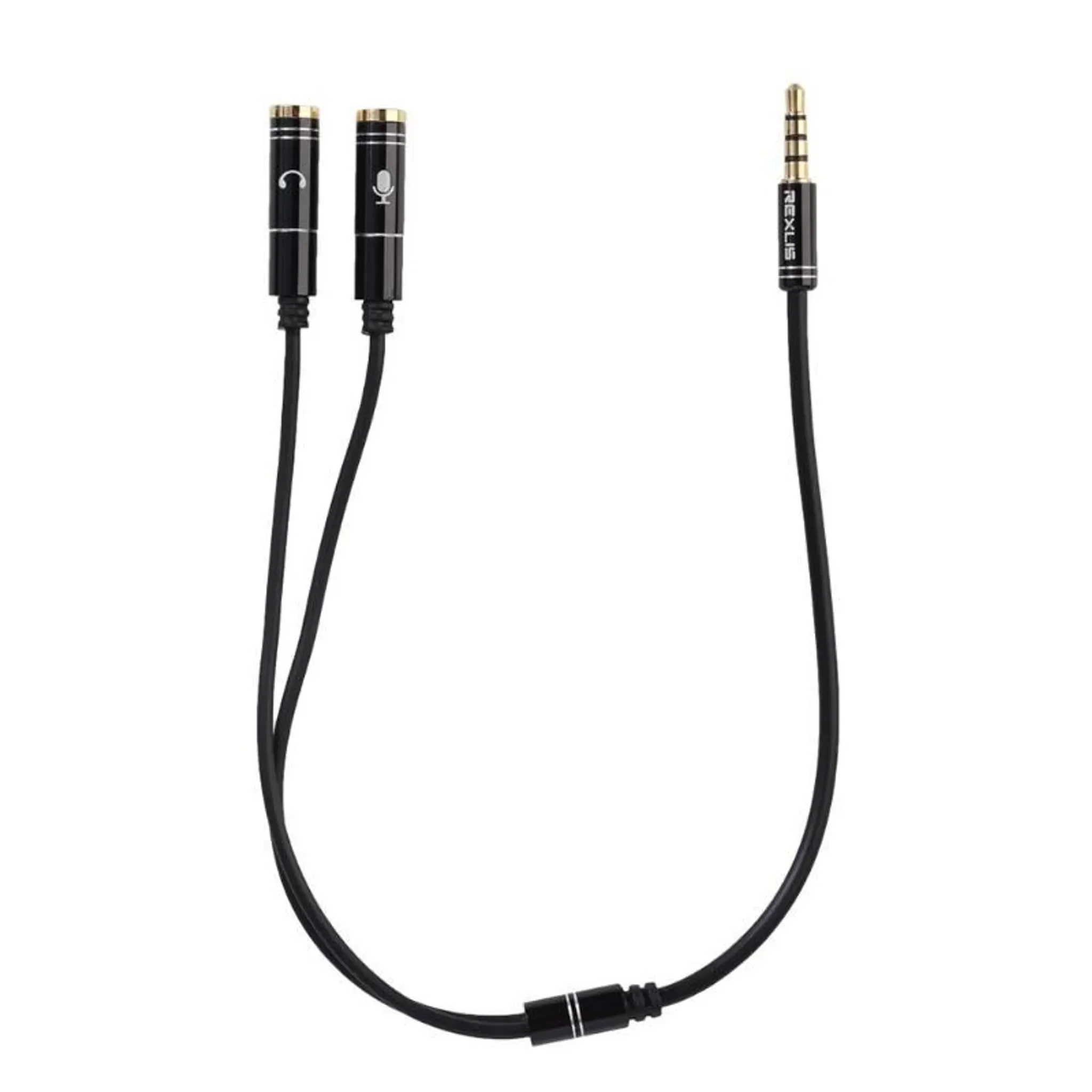 Black Stork 3,5-mm Headset-Splitter – 4-pol Klinke auf 2× 3-pol Klinke, 0,15 m